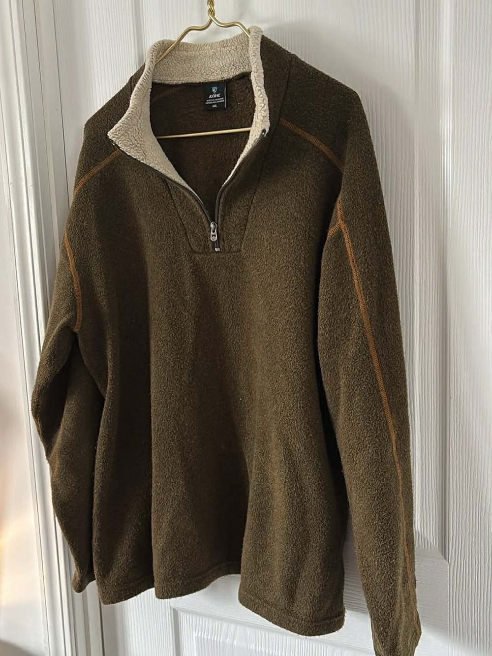 Kuhl Brown Quarter-Zip Fleece Pullover with Cream Sherpa Collar Streetwear